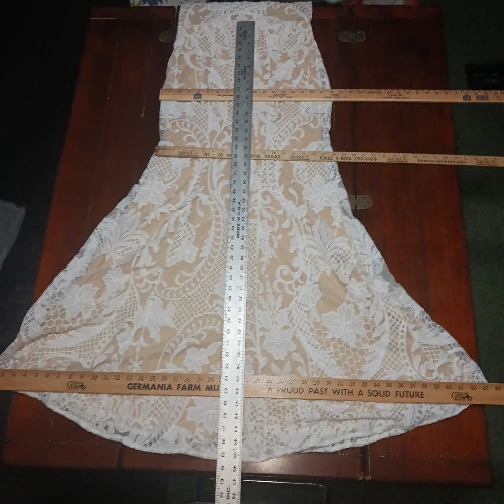 LUXXEL Wedding Bridal Dress Ivory White/Lace Nude lined Boho Maxi Long Gown NWT - Picture 10 of 13